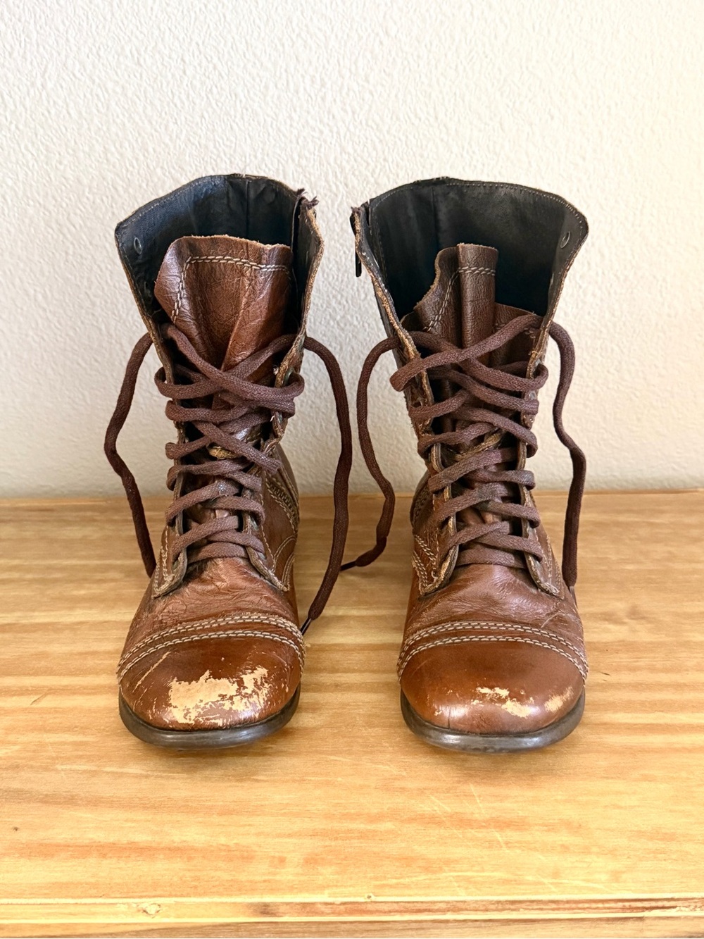 Steve Madden Brown Lace-Up Leather Ankle Boots W6